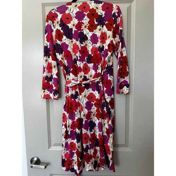 Diane Von Durstenberg 100% Silk Jersey Julian Wrap Dress Pink Floral Size 12 - Picture 5 of 7